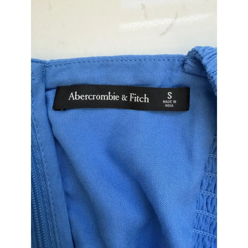 Abercrombie & Fitch Gathered-Sleeve Maxi Dress Light Blue Size S